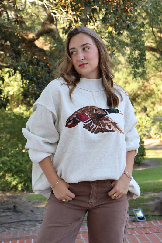 Embroidered Duck Mock Neck