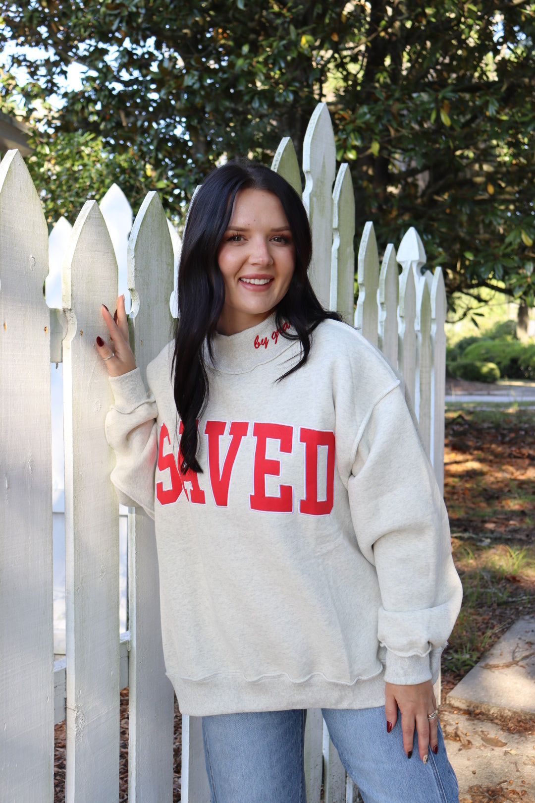 SAVED Embroidered Mock Neck