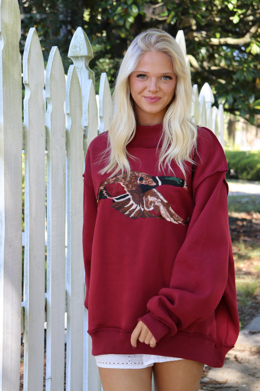 Embroidered Duck Mock Neck