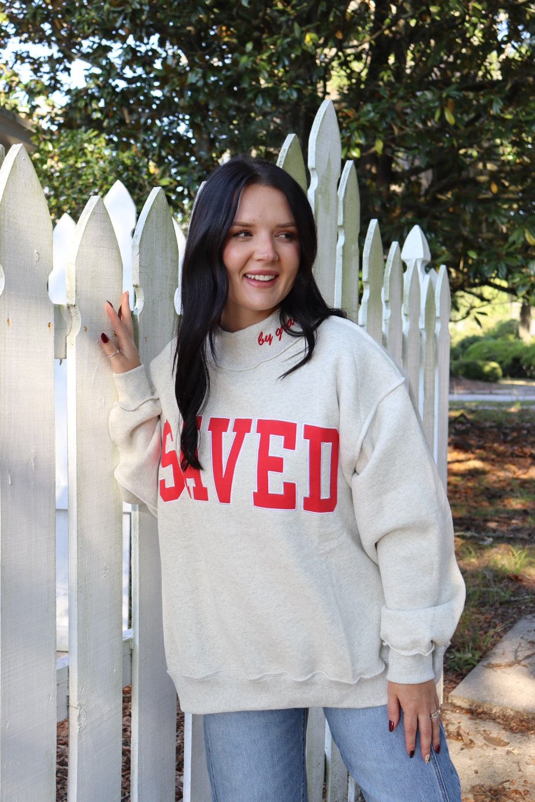 SAVED Embroidered Mock Neck