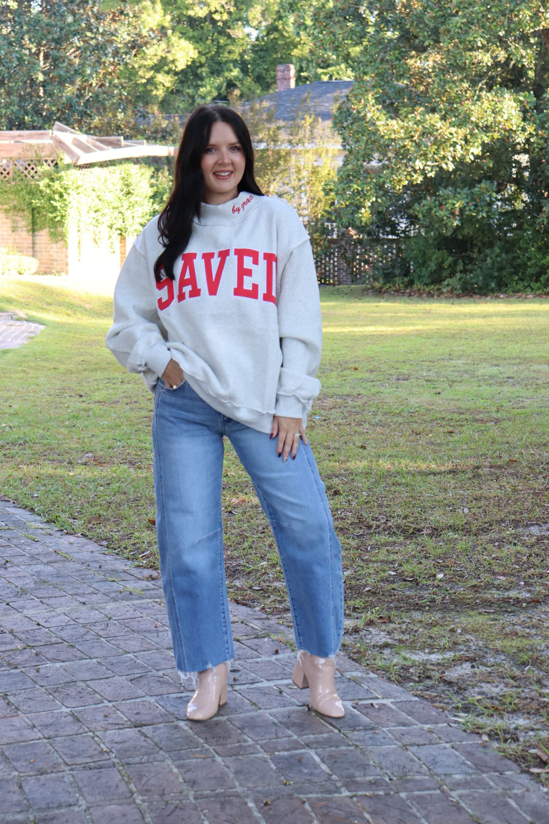 SAVED Embroidered Mock Neck