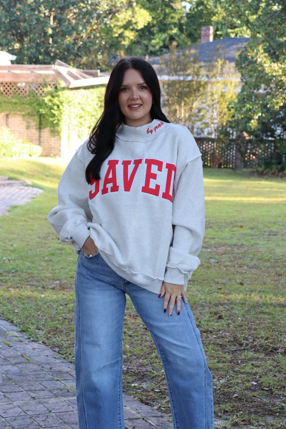 SAVED Embroidered Mock Neck
